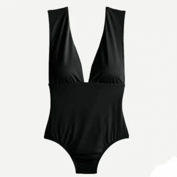 NWT J. Crew Plunging V-Neck One Piece Swimsuit in Black